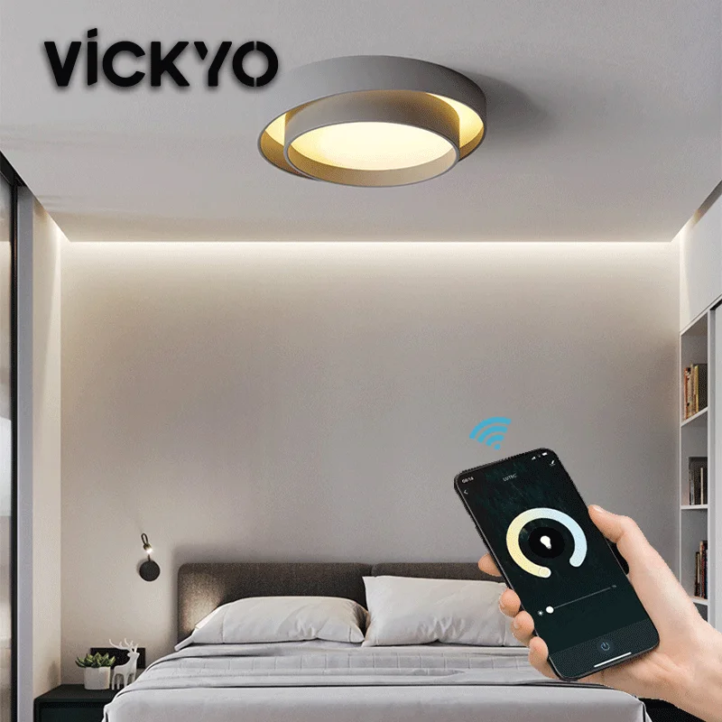 

Современная потолочная Светодиодная лампа VICKYO, осветительные приборы для гостиной, домашнего декора, спальни, серые круглые светильники с ...
