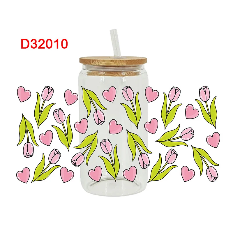 

3D УФ DTF переводные наклейки с цветочным принтом, обертывания для чашек 16 унций для DIY, стекло, керамика, металла, кожи и т. д. Д31973