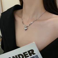 minimalist heart chopped necklace metal frosty necklace vintage fashion jewelry snake chain