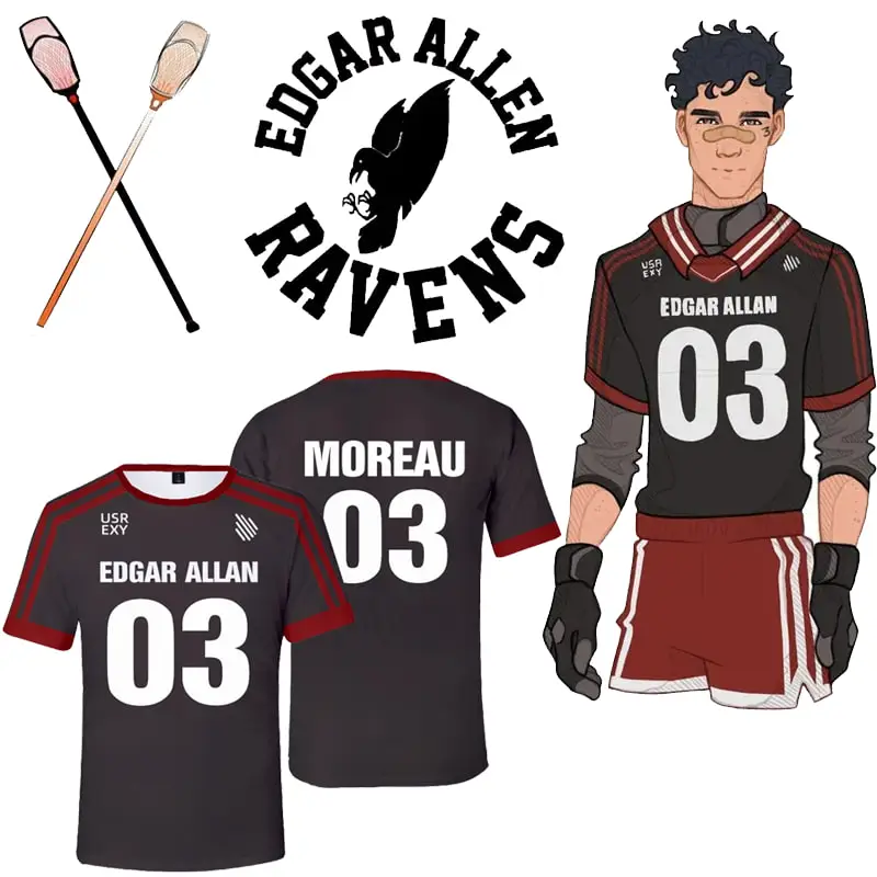 Фото Детские футболки Edgar Allan Ravens Jersey 3D с принтом Foxhole Court, новинка лета, мужские и женские футболки с короткими рукавами, топы, игровая форма №2