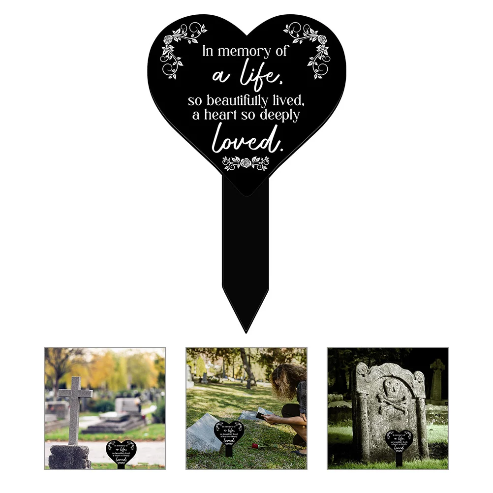 

Cemetery Memorials Stake Decoration Grave Outdoors Decorations Acrylic Heart Ornament Site Sign