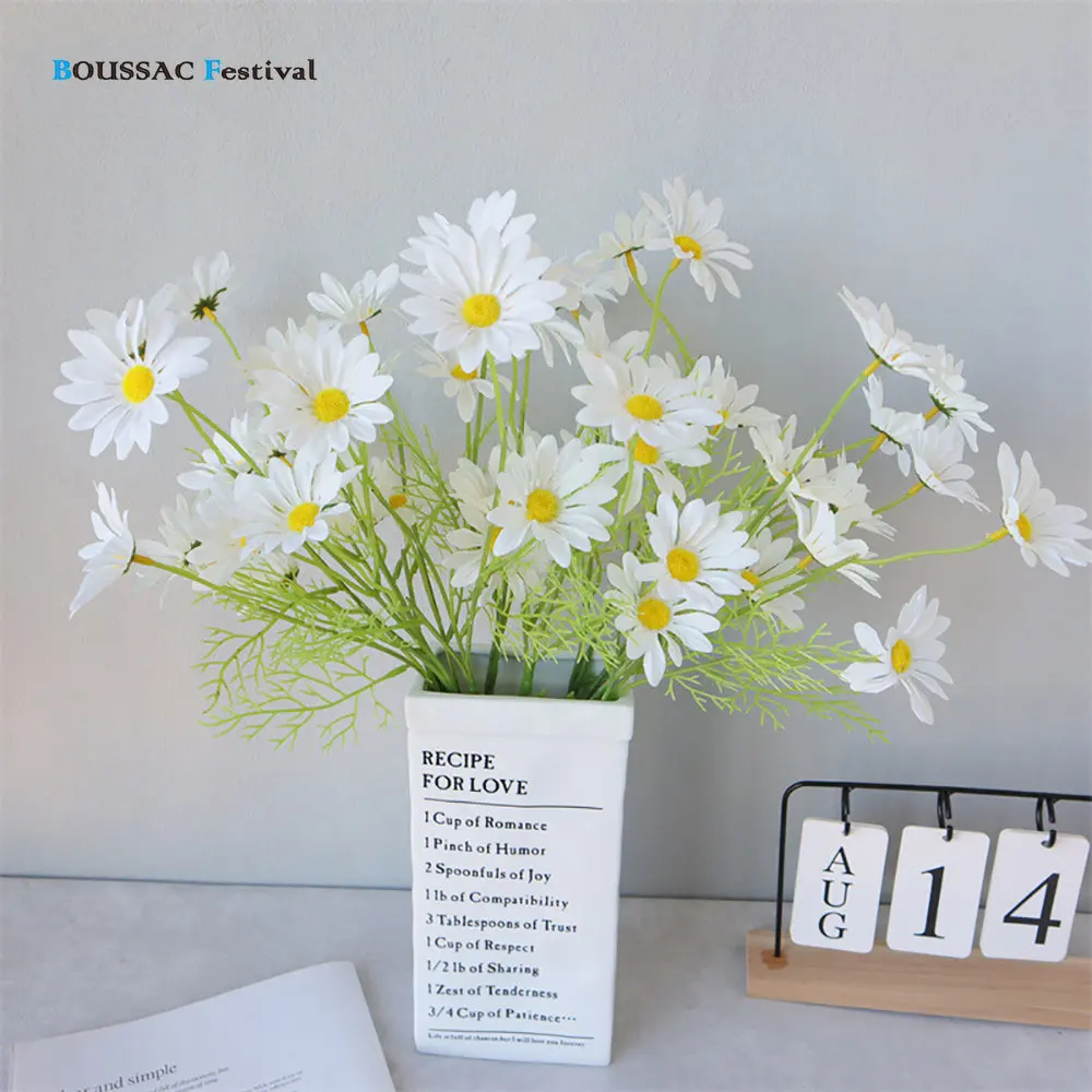 

3/5pcs 53cm Artificial White Daisy Flower Bouquet DIY Vase Home Garden Living Room Decoration Wedding Party Silk Fake Flowers