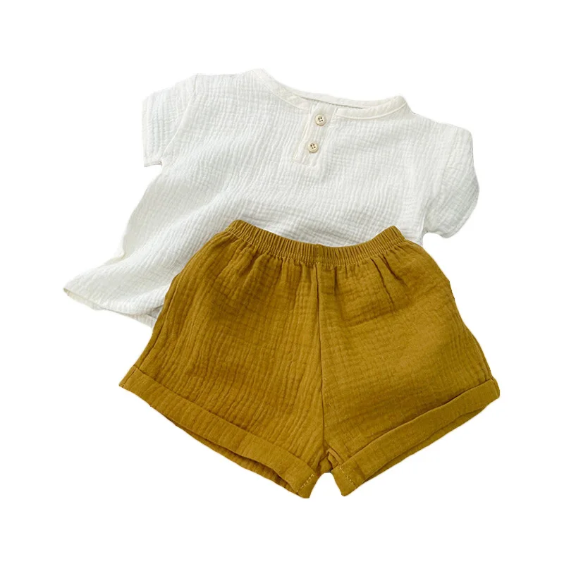 

Костюм для мальчиков, одежда, детский хлопковый наряд из муслина, футболка, шорты, Повседневная летняя детская одежда с коротким рукавом