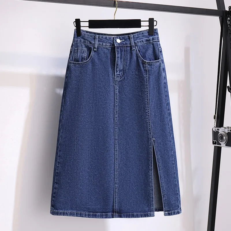 

Summer Women Denim Skirts High Waist Split A-line Midi Skirt Streetwear All-matchcasual Jeans Skirt Womens Fashion