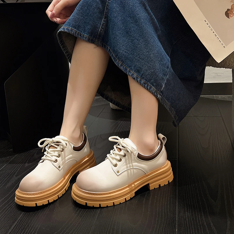 Women's Shoe 2022 New Fashion Retro Small Leather Shoes Soft Soles Comfortable Lace-up Boots British Style Casual Shoes Boots