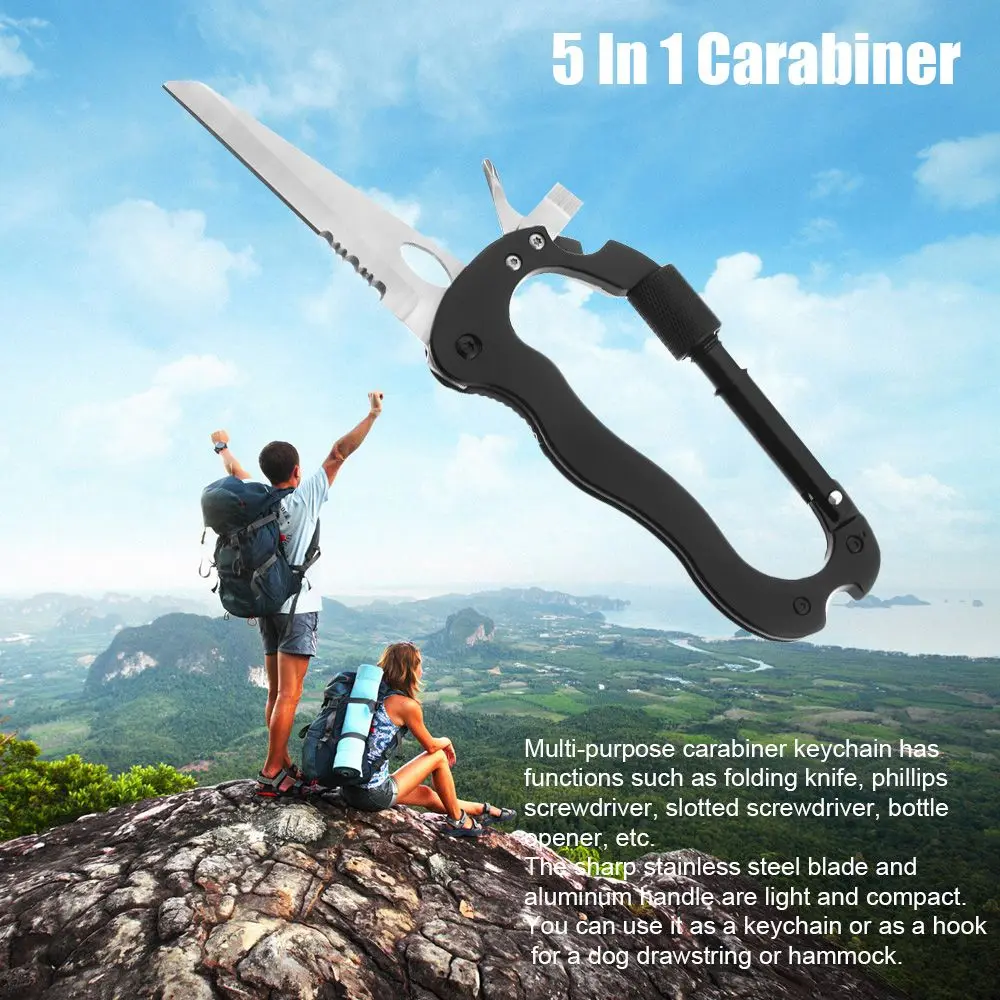Складной нож 5 в 1 для открывания бутылок с карабином |