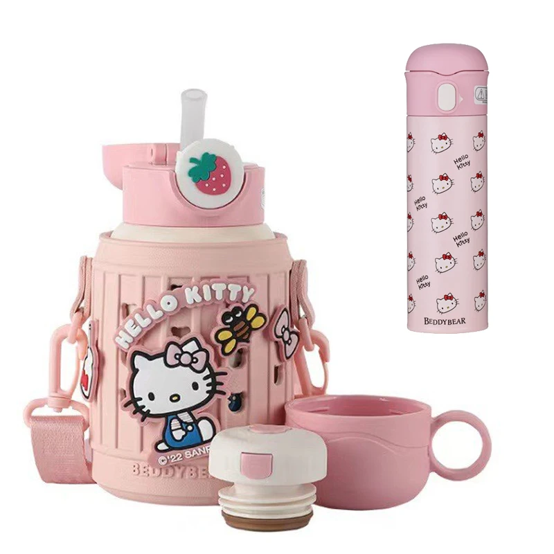 

Милая термоизоляционная чашка Hello Kitty, портативная чашка большой емкости из нержавеющей стали, высококачественный домашний чайник в форме сердца для девушек, соломенная чашка