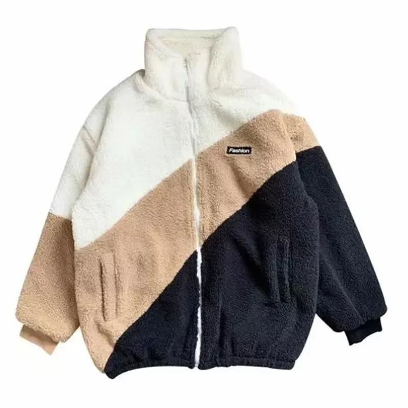 Winter New Style Men Coats Fashion Warm Lamb Wool Coat Warm Cotton Clothes Male Loose Stand-up Collar Zipper Tops 2021