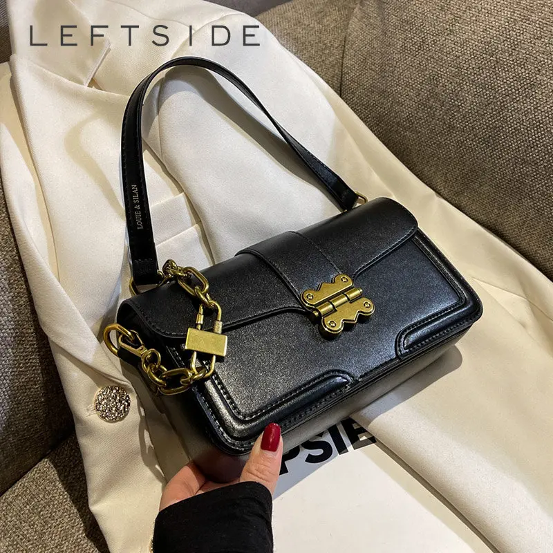 

LEFTSIDE Flap Armpit Bags for Women 2022 Latest Trend Winter New In Designer Small Solid Chain PU Leather Underarm Handbags