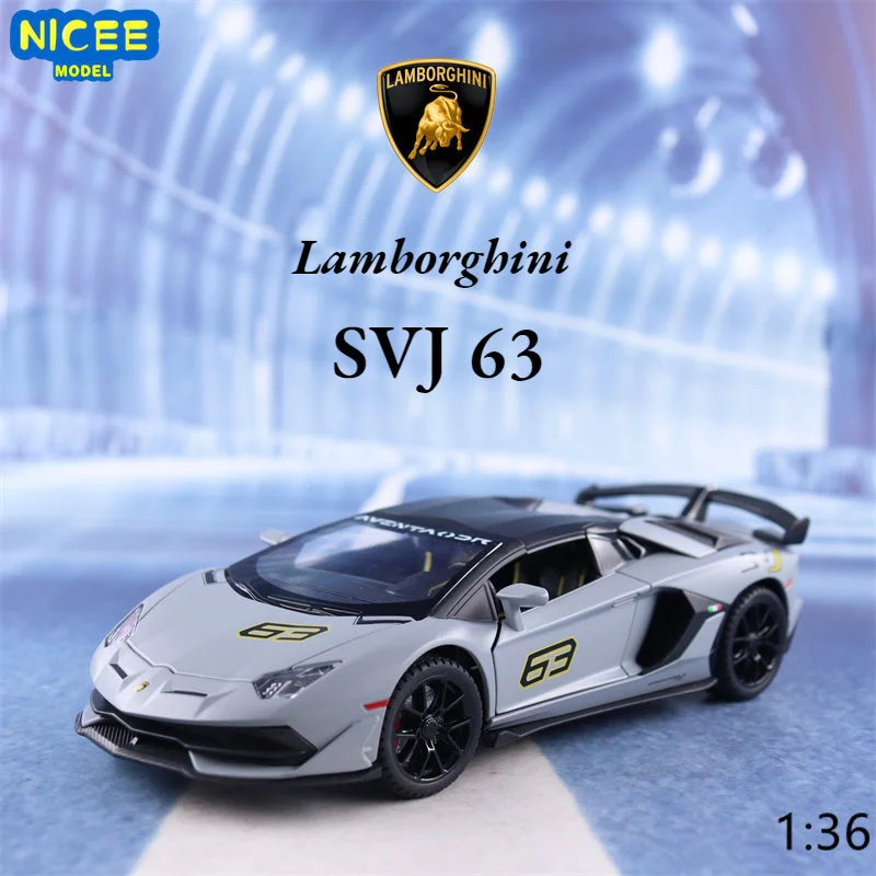 

1:24 Lamborghini SVJ 63 Sports car Diecast Metal Alloy Model car Sound Light Pull Back Collection Kids Toy Gifts A551