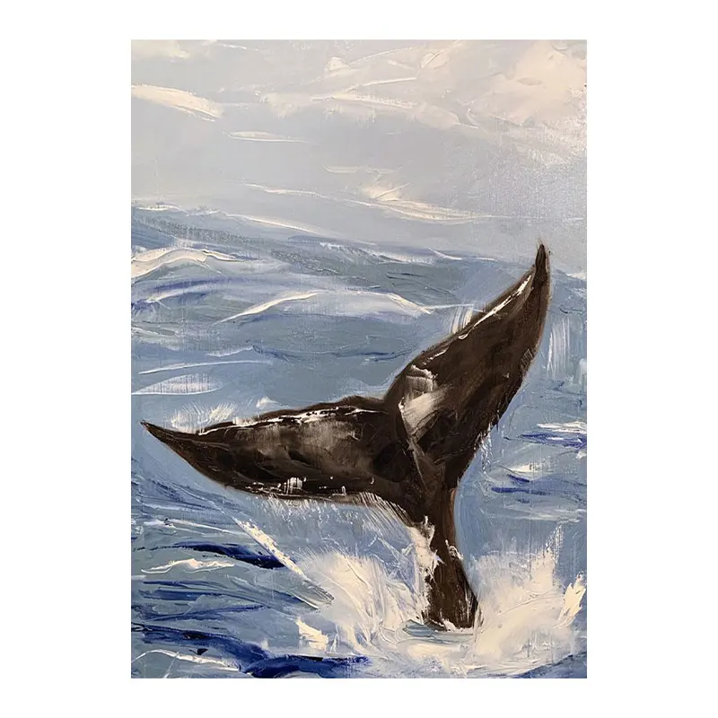 

Hand-painted oil painting, texture, whale landing, interior decoration, hallway, abstract animal hanging painting, whale