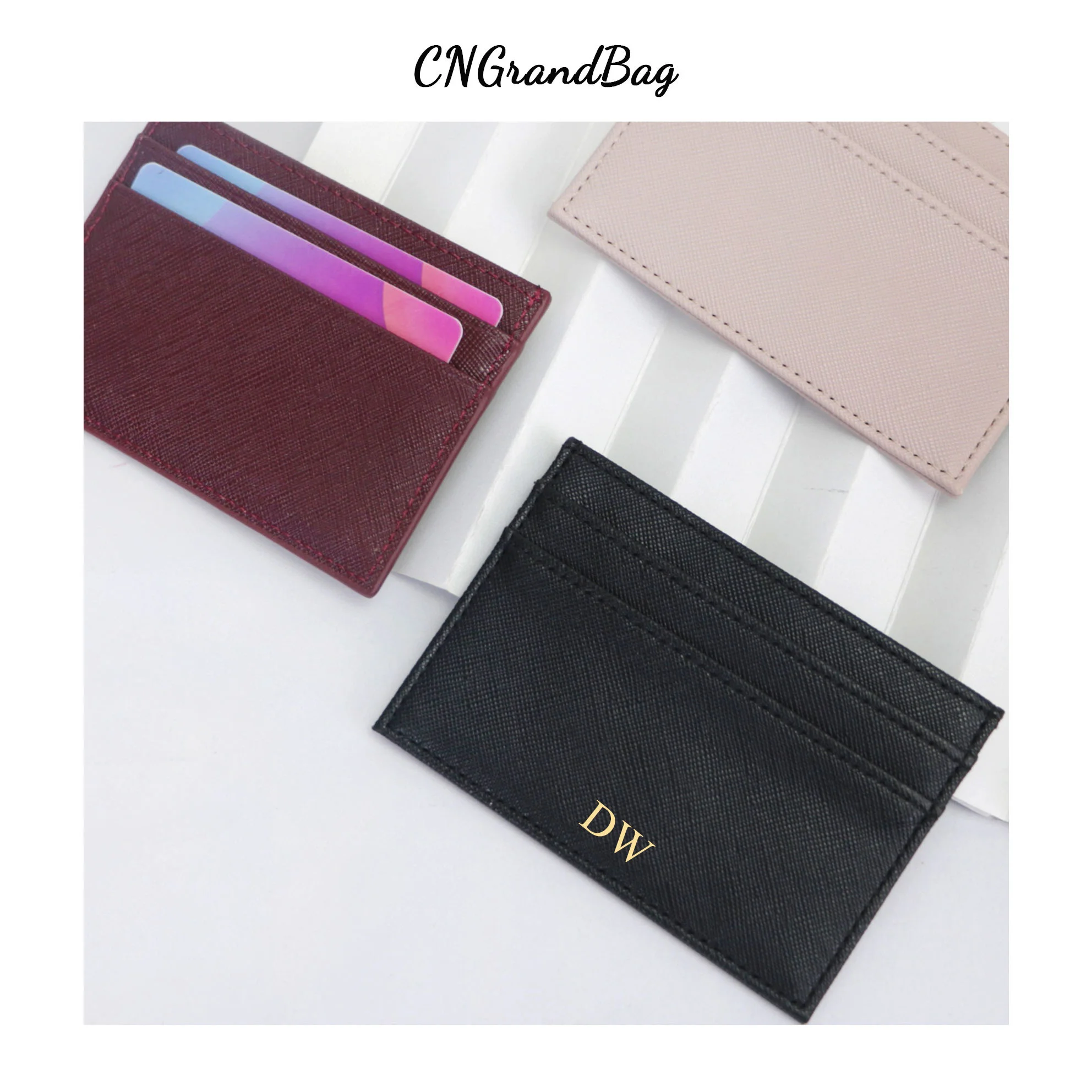 Free Custom Initial Letters Dropshipping Slim RFID Blocking Wallet Saffiano PU Leather Credit Card Holder ID Card Case Gift
