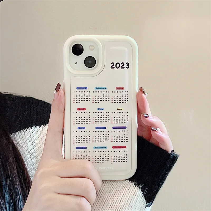 

Simple Solid Color White Leather The Year of the Rabbit 2023 Calendar Mobile Phone Case for iPhone 14 13 12 11ProMax X XR XS Max