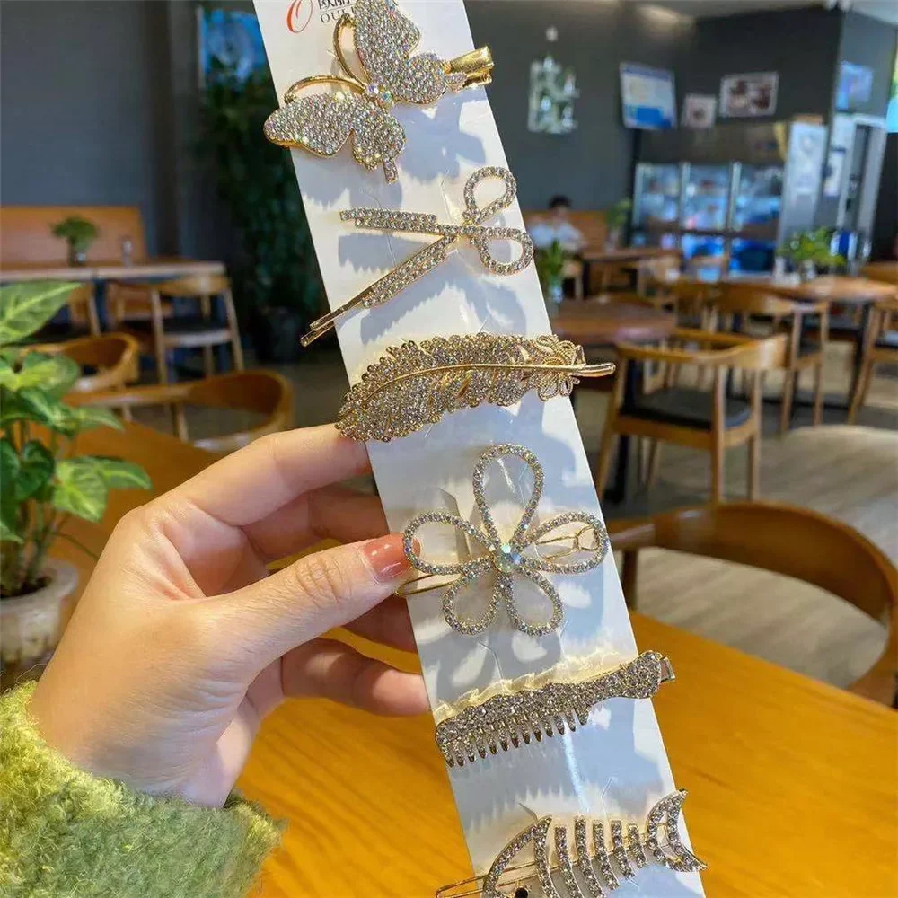 

New in 2022 Shining Rhinestone Hair Clips for Women Elegant Design Feather Comb Scissors Barrettes Stick Hairpin Hair Accessorie