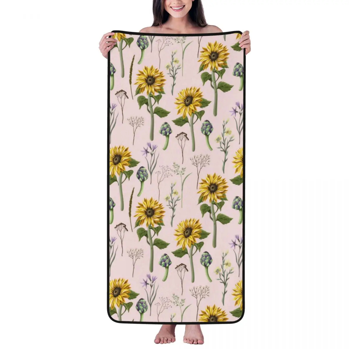 

Sunflowers Artichokes Beach Towel for Adult Kids Microfiber Bath Towel Blanket for Camping Swim Pool Travel Beach Gym