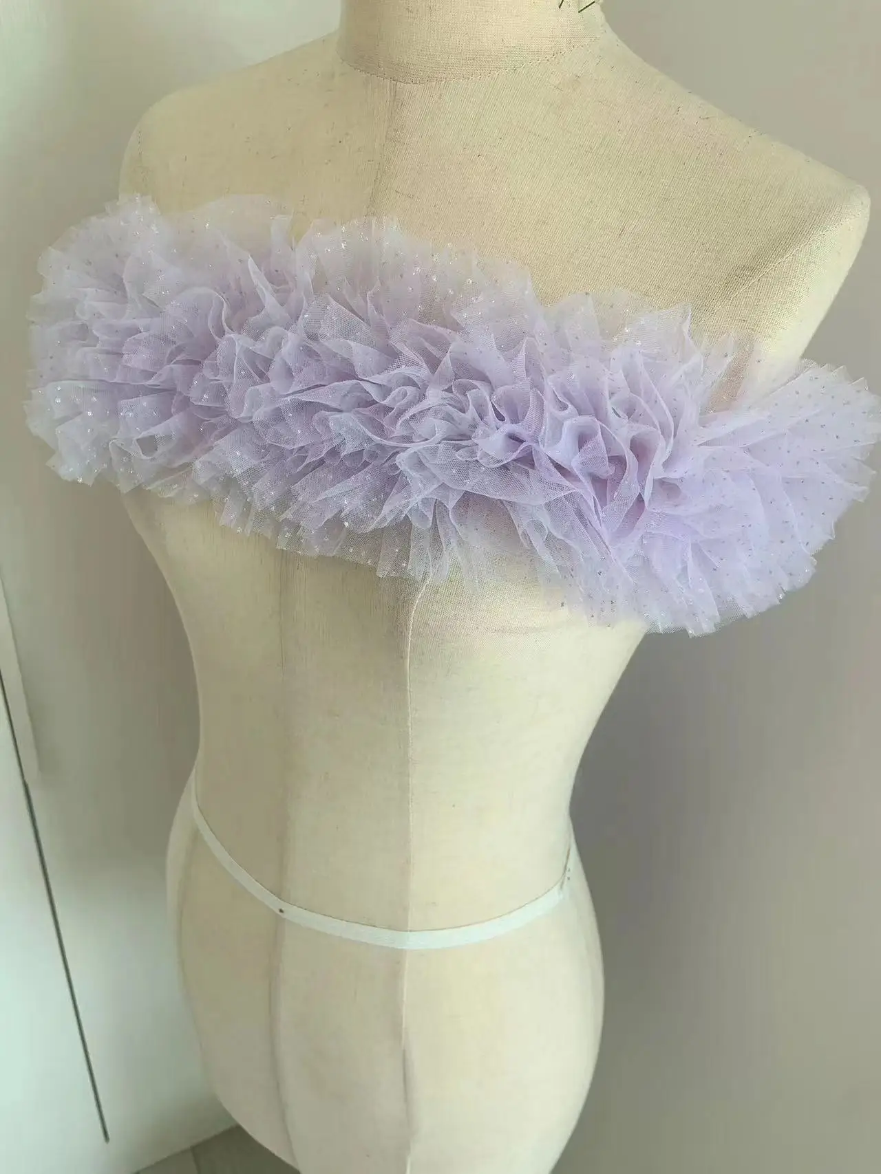 1-ярдовая блестящая тюлевая кружевная бейка с блестками и рюшами пышная