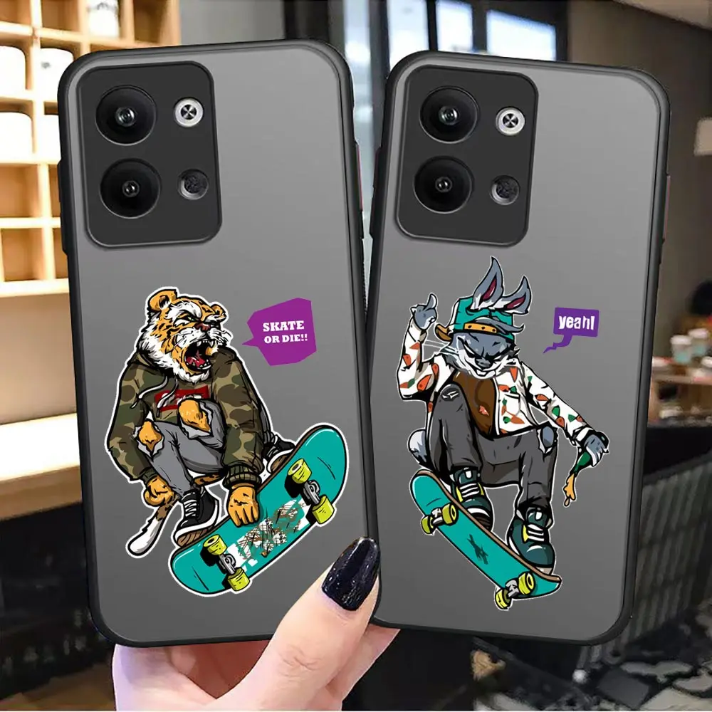 

Fashion Animal Boy Skate Cartoon Comic Matte For Oppo Realme 9 Case For Oppo Realme 10 9 8i 8 7 7i 6 5 3 V15 V11 X7 C2 Pro Plus