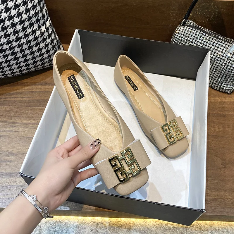 

Новинка весна-осень 2023, модные повседневные женские туфли с квадратным носком, женские мягкие туфли на низкой металлической подошве в стиле ретро