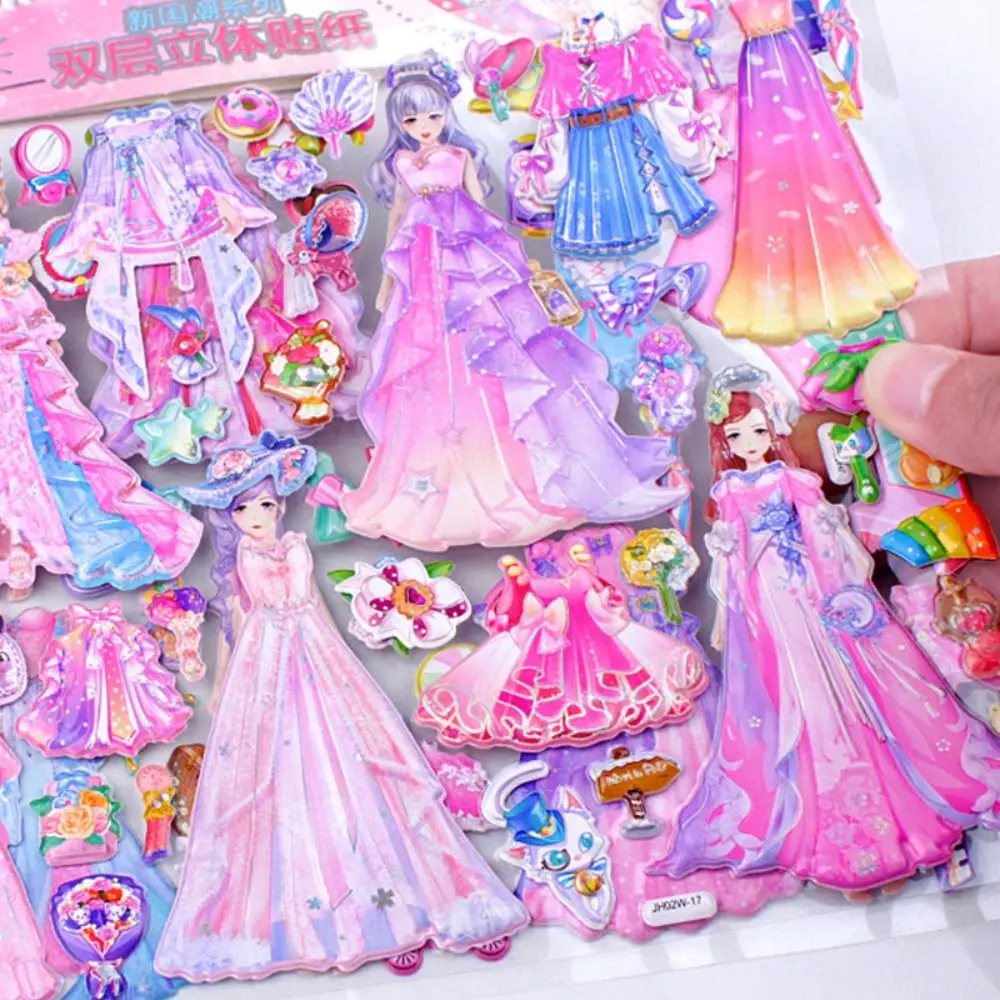 

Puffy Lace Skirt Princess Changing Sticker Handmade Double Layer Princess Dress Up Stickers Reusable Girl Change Clothes