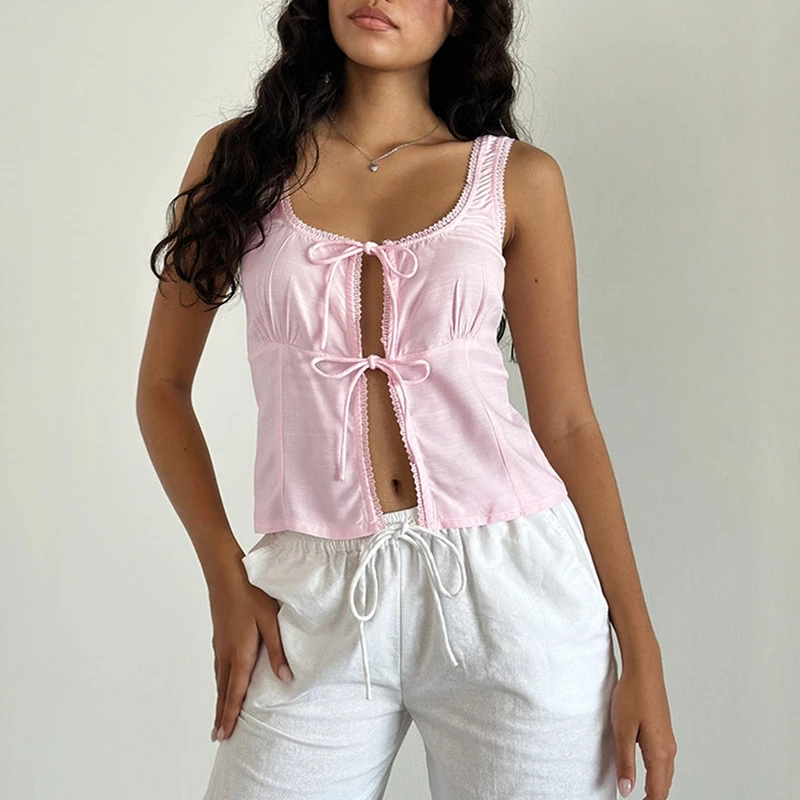 Кроп-топ женский кружевной с бантом ажурный жилет глубоким вырезом на спине