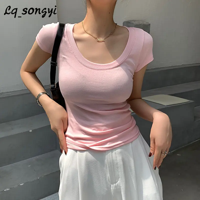 

Футболка женская с круглым вырезом, х/б, однотонная