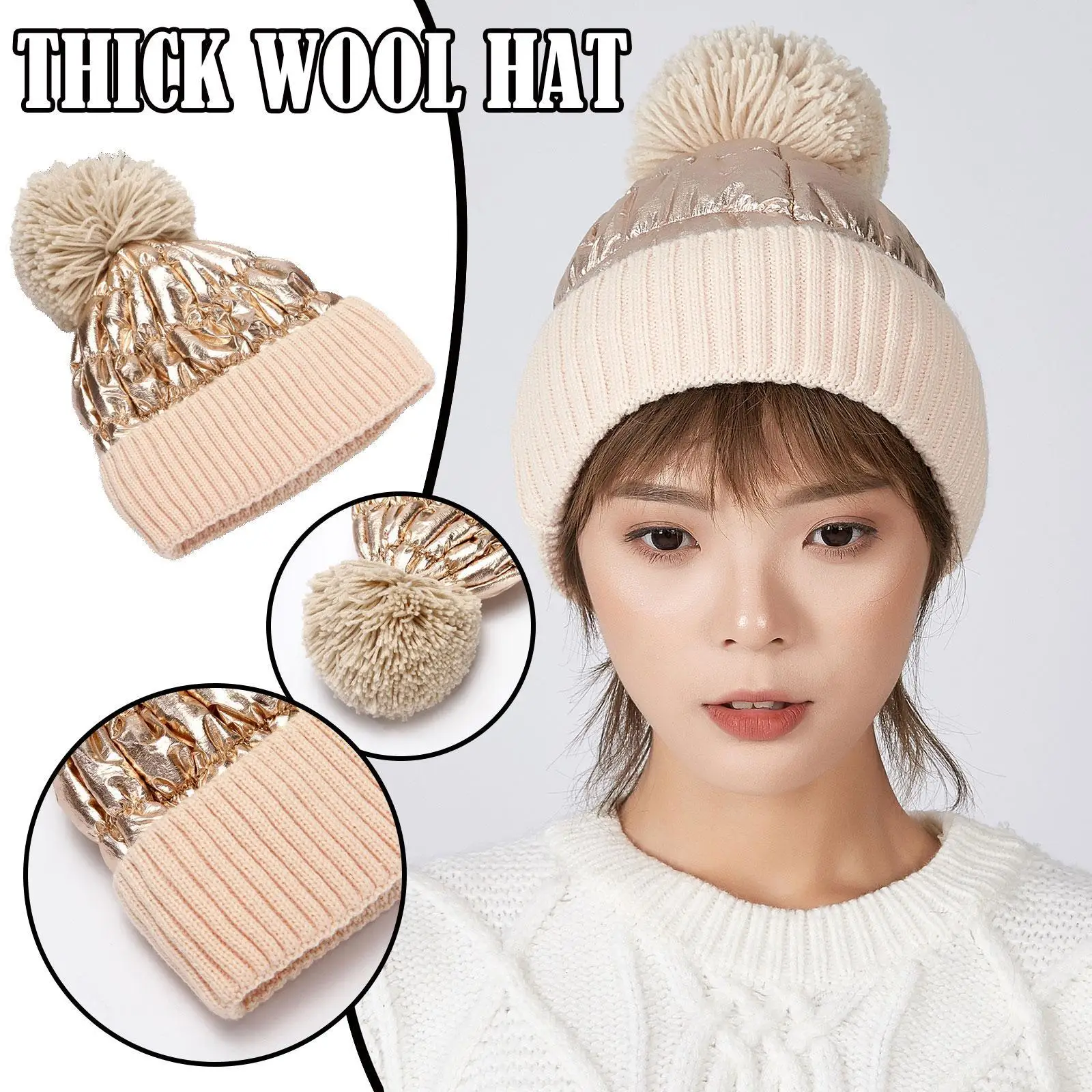 

Winter Female Pom Hat Winter Hat For Women Girl 's Hat Knitted Beanies Hat Thick Women Skullies Beanies