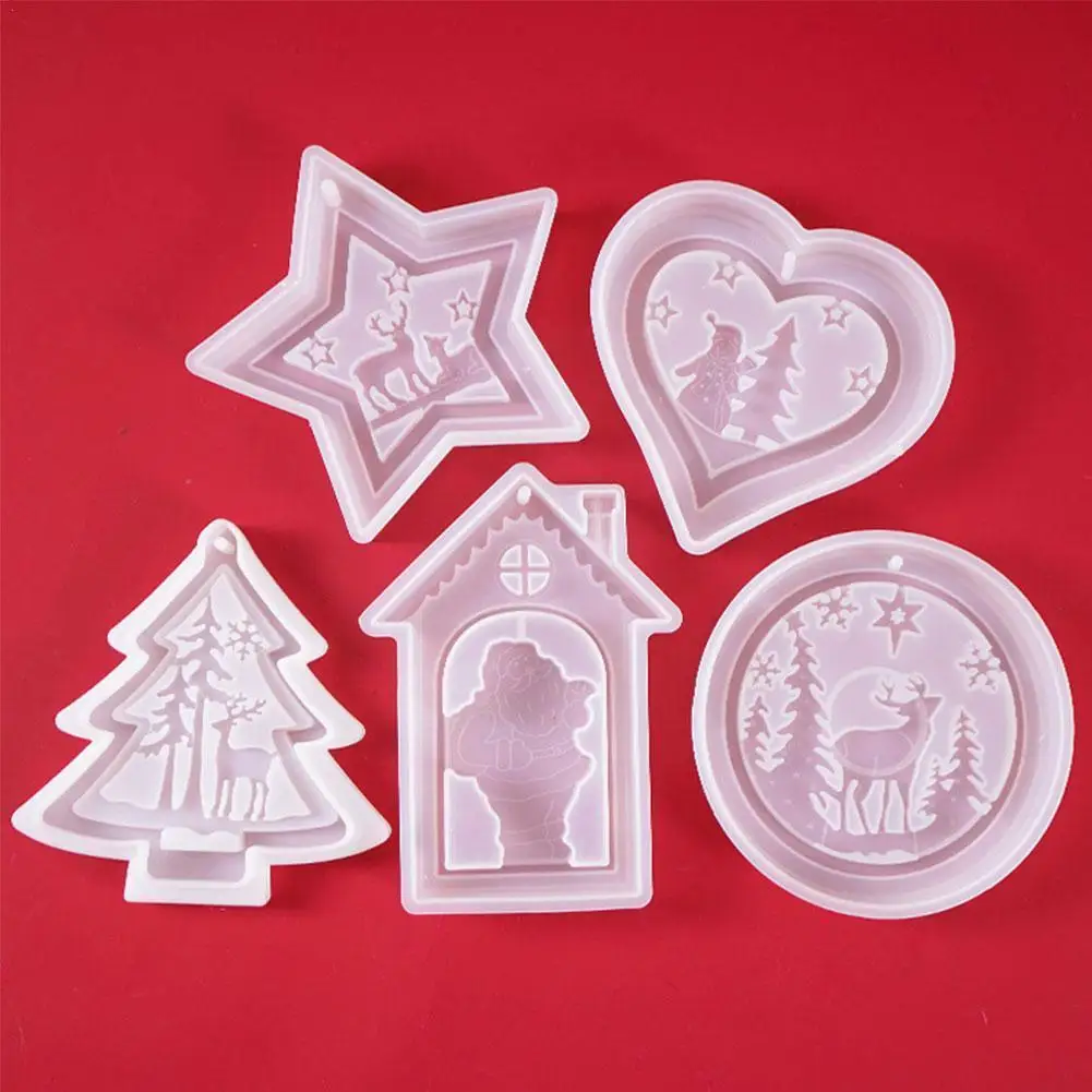 

Christmas Diy Crystal Epoxy Mold Christmas Tree Star Heart Jewelry Mold Listing Resin Silicone Necklace Keychain Pendant P3u9