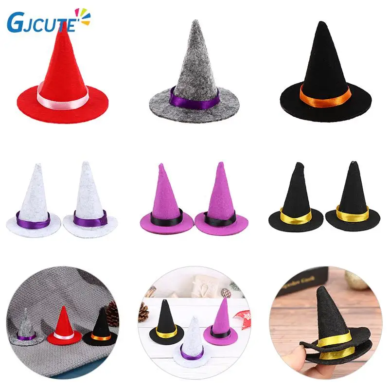 

1/2pcs 1:12 1/6 Miniature Dollhouse Mini Felt Witch Hats For Halloween Doll House Decoration Dolls Accessories Kids Play Toys