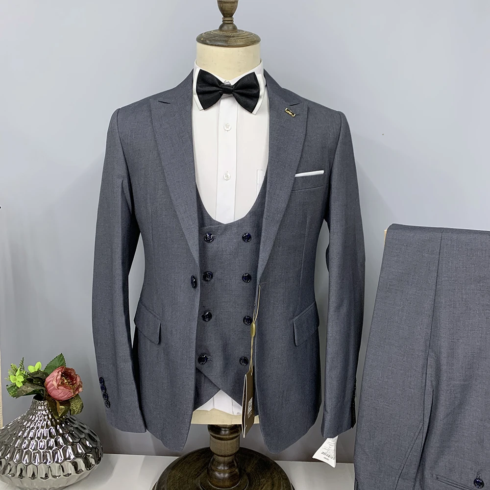 

Костюм мужской из трех предметов, блейзер, пиджак, брюки, жилет, черный, серый, изготовленный на заказ, весенний облегающий Свадебный комплект, халко 2023