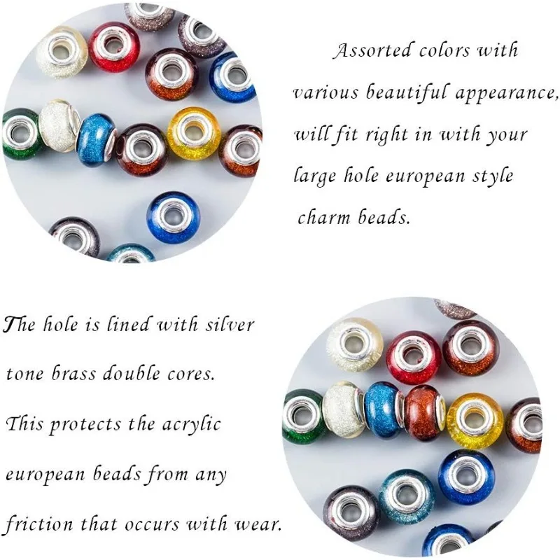 100 Шт. Разноцветные Акриловые Серебряные Тона Европейские Бусины С Большим