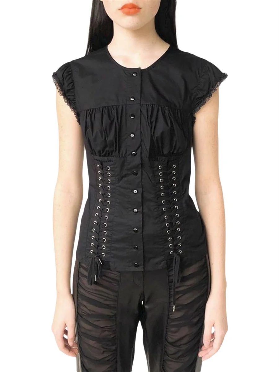 

Женская футболка с кружевной отделкой, квадратным вырезом и коротким рукавом