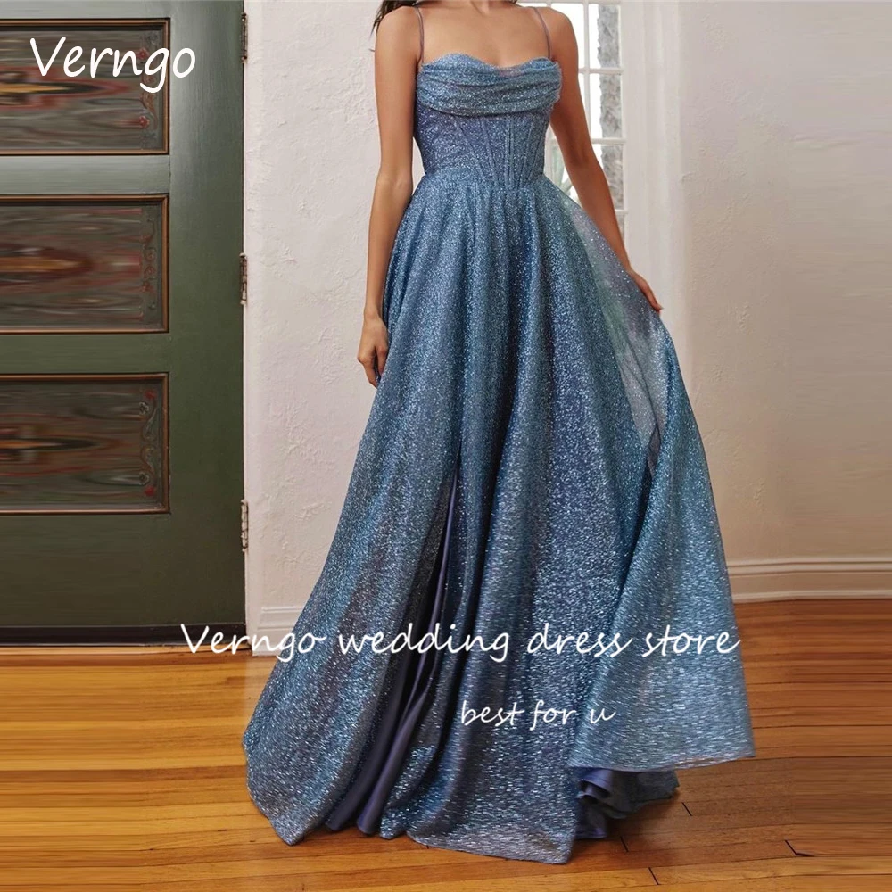 

Verngo Sparkly Dusty Blue Sequin Prom Dresses Spaghetti Straps Sweetheart Glitter Evening Gowns Plus Size Party Formal Dress