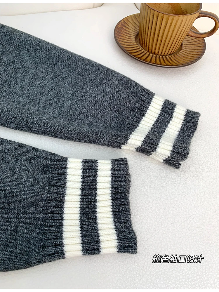 Женский серый кардиган в стиле Харадзюку свитер с длинным рукавом и V-образным