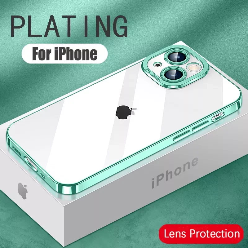 

Luxury Square Plating Soft Case for iPhone 13 12 Mini 11 Pro Max X XR XS 6 7 8 Plus SE2022 Transparent Silicone Shockproof Cover
