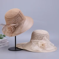 2022 summer women organza bucket hat outdoor travel breathable big along flower sunshade beach hat adult dome lace cap