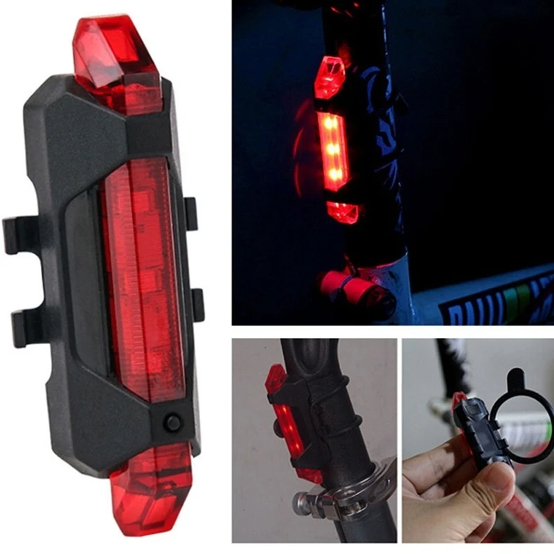 Rechargeable USB LED Bicycle Tail Light Mountain Bike Safety Warning Front and Rear Flashing Lights Night Riding Accessories 1PC