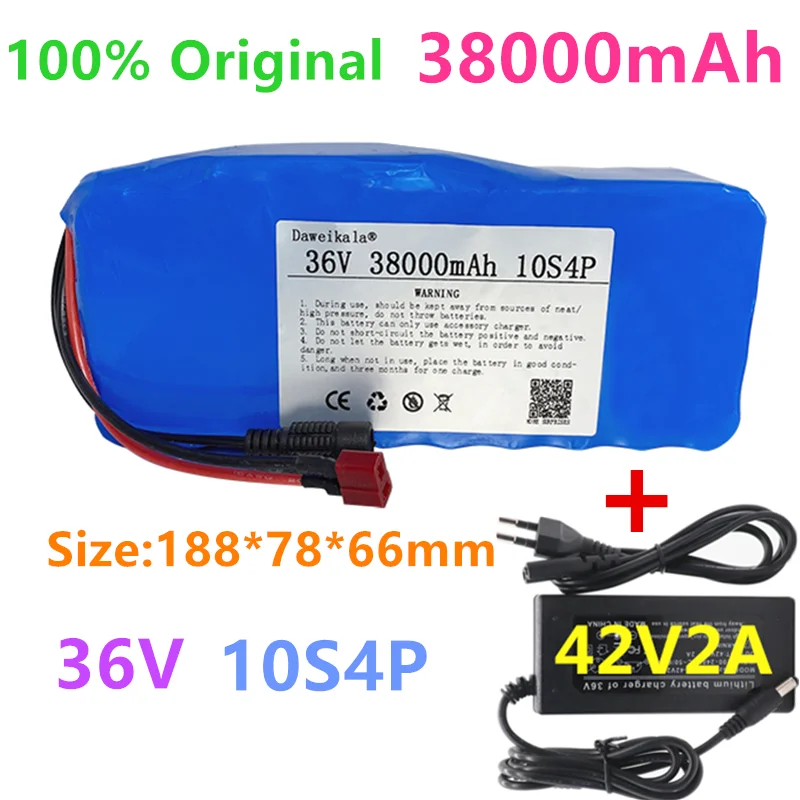 

100% Original 36V battery 10S4P 108Ah battery pack 1000W high power battery 42V 38000mAh Ebike electric bike BMS+42V2A Charger