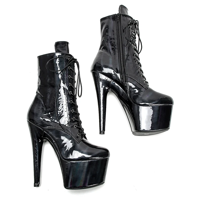 Leecabe Black Holo Upper 17CM/7inches Pole dancing shoes High Heel platform Boots Pole Dance boot
