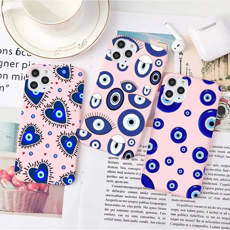 

Turkish Evil Eyes Lucky Blue Phone Case Candy Color for iPhone 6 7 8 11 12 13 s mini pro X XS XR MAX Plus