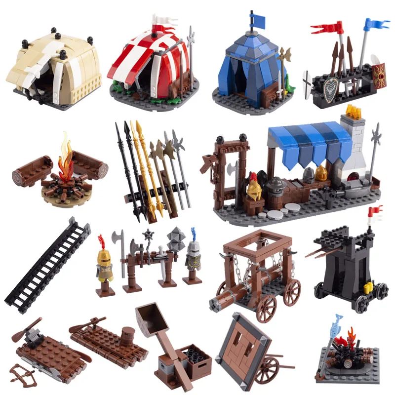 

MOC Figure Soldier Medieval Accessories War Chariot Castle Knives and Swords Weapon Assemble Small Building Block Kids Toys Gift