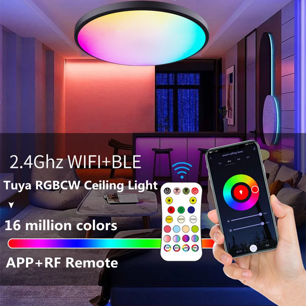 

Tuya WiFi Smart LED Ceiling Light RGBCW 24W Dimmable Ceiling Lamp 2700-6500K with RF Remote Control for Alexa Google Home