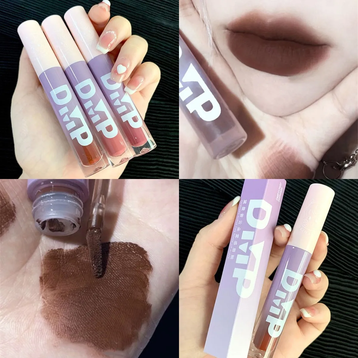 Three Scouts Sexy Matte Punk Dark Brown Lipsticks Waterproof Lip Gloss Long Lasting Non-Stick Cup Liquid Lipstick Korean Makeup