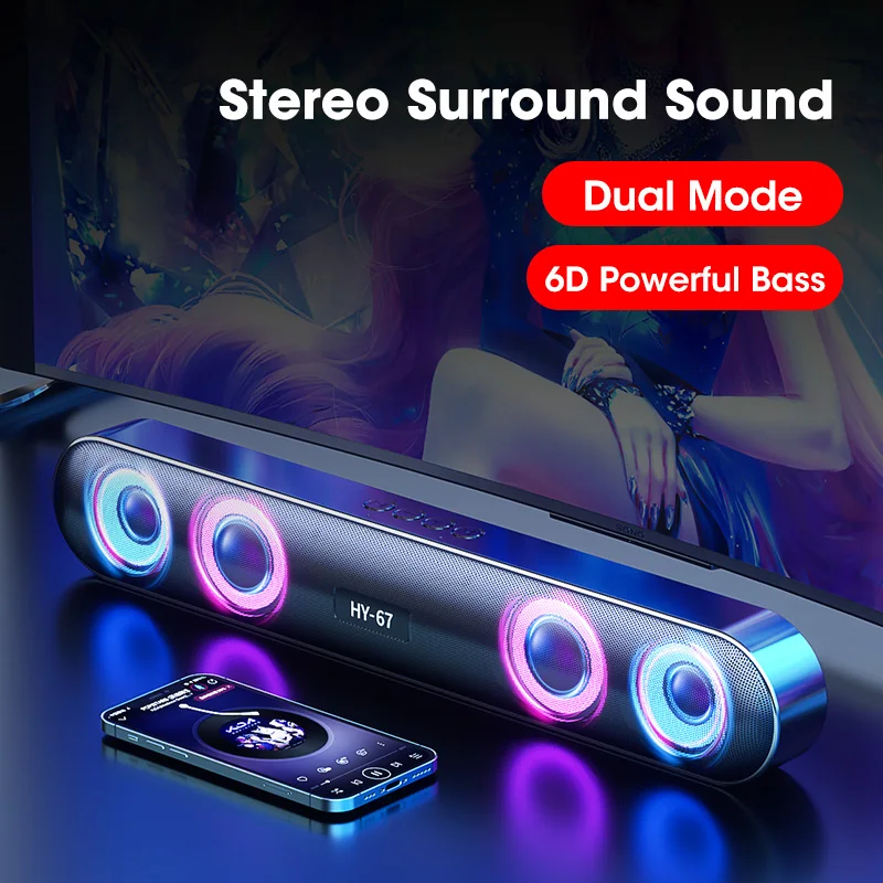

PC Soundbar Wireless 6D Surround Speaker Bluetooth 5.0 Home Wired Computer Stereo Subwoofer Sound Bar PC Laptop Theater TV Aux