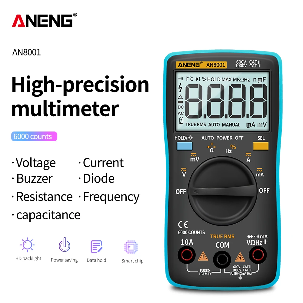 

ANENG AN8001 DIY True-RMS Auto Range Digital Multimeter AC/DC Voltage Ammeter Current Meter Temperature Measurement