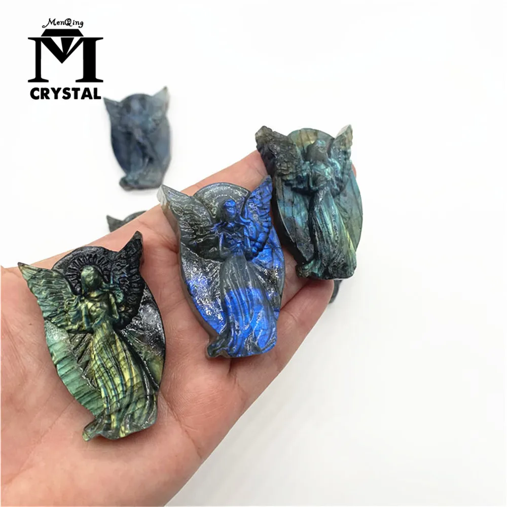 

Natural Crystal Labradorite Stone Gemstone Angel Sculpture Moonstone Sunstone Statue Home Decoration Gift