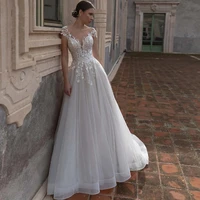 a line tulle v neck hy271 wedding dress for women backless floor length lace appliques illusion bridal gowns vestidos de novia