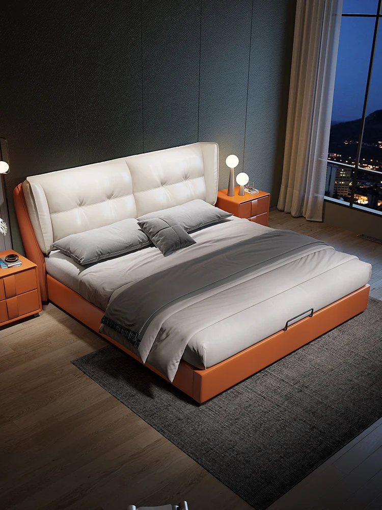 Luxury modern leather bed 1.8 m double master bedroom big bed wedding bed Italian style is minimalist.