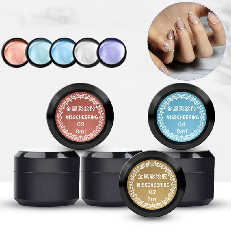 

6Colors Draw Line Nail Spider Gel Metal Effect Varnish Painting UV LED Nail Polish Rose Gold Silver DIY Nail Art Manicure Beauty