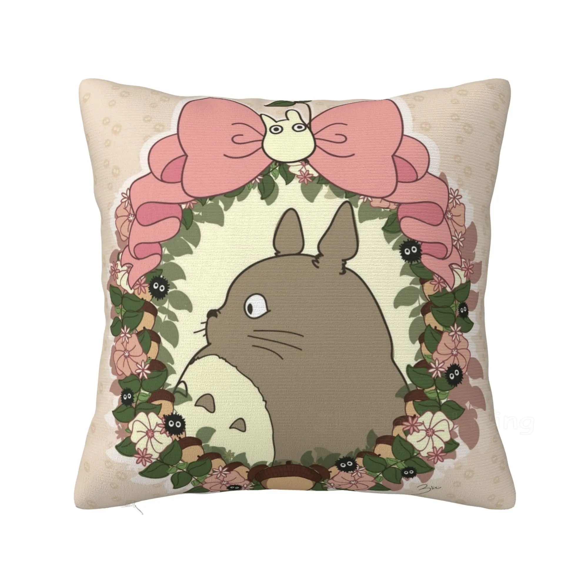 

Cute Cartoon Lovely Totoro Printed Throw Pillow Cushion Case Cover Polyester Square Seat Pillowcase For Sofa Car Office Chair