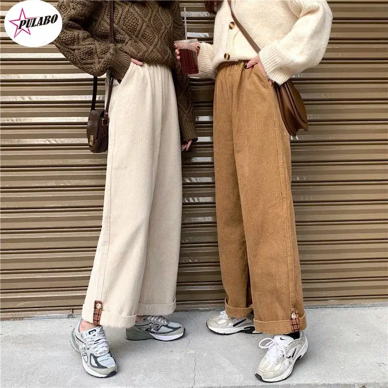 

Brown Corduroy Thick Wide Leg Pants Women Korean Fashion Beige Trousers Female Oversize High Waist Winter 2022 Loose Pants